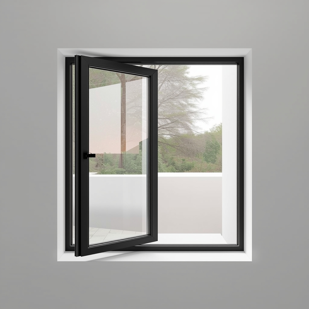 Sleek black aluminium casement system window - openable design India